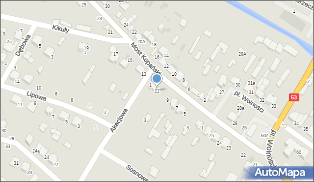 Myszyniec, Most Kopański, 11, mapa Myszyniec
