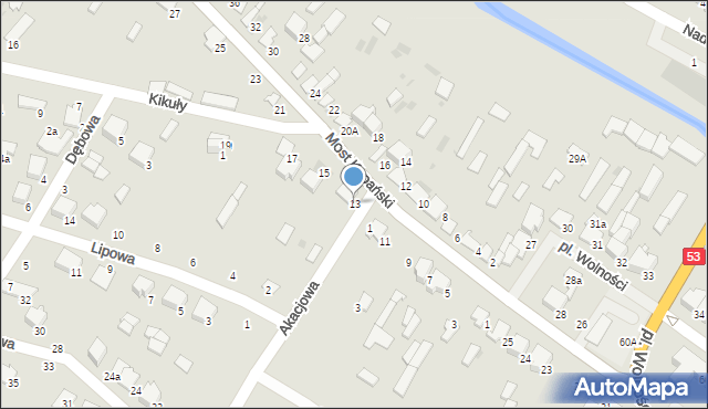 Myszyniec, Most Kopański, 13, mapa Myszyniec