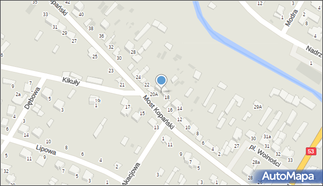 Myszyniec, Most Kopański, 20, mapa Myszyniec