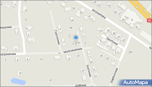 Nekla, Modrzewiowa, 11, mapa Nekla