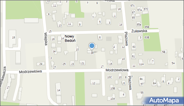 Nowy Bedoń, Modrzewiowa, 19, mapa Nowy Bedoń