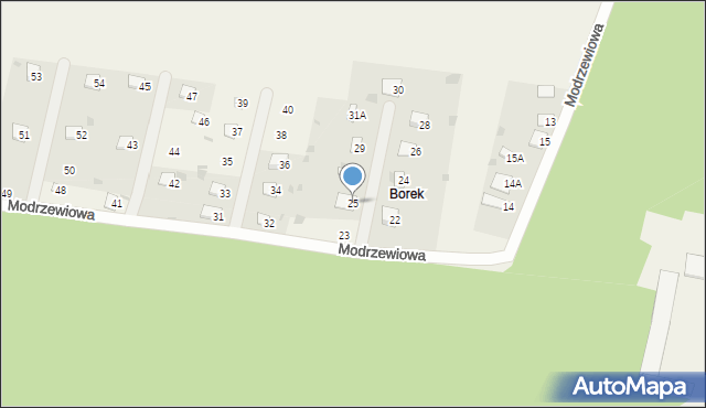 Oksa, Modrzewiowa, 25, mapa Oksa