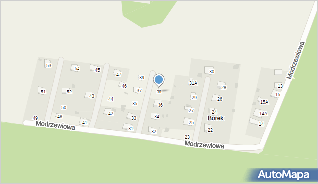 Oksa, Modrzewiowa, 38, mapa Oksa