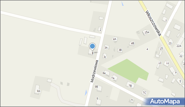 Oksa, Modrzewiowa, 8, mapa Oksa