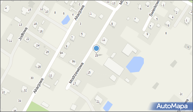 Osiek nad Wisłą, Modrzewiowa, 13, mapa Osiek nad Wisłą