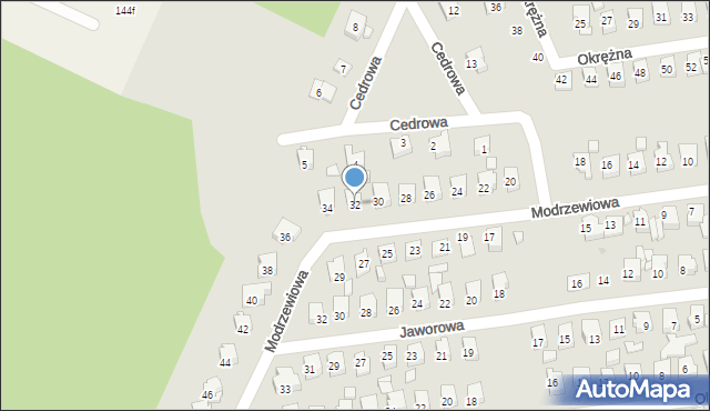 Ostrowiec Świętokrzyski, Modrzewiowa, 32, mapa Ostrowiec Świętokrzyski