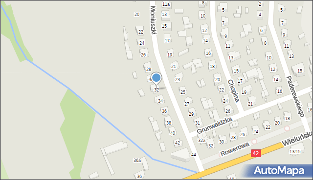 Pajęczno, Moniuszki Stanisława, 32, mapa Pajęczno