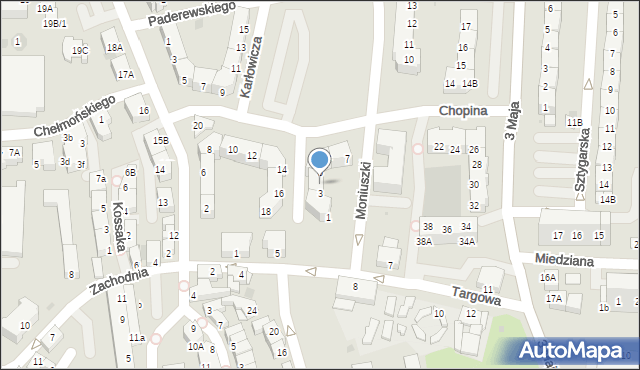 Polkowice, Moniuszki Stanisława, 3A, mapa Polkowice