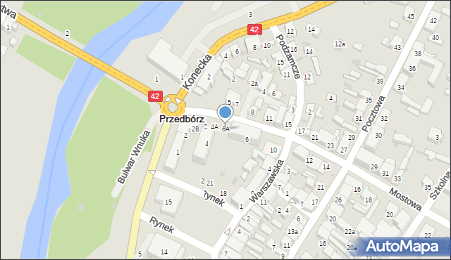 Przedbórz, Mostowa, 6A, mapa Przedbórz