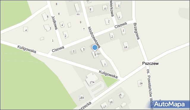 Pszczew, Modrzewiowa, 3, mapa Pszczew