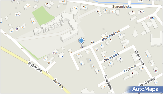 Pszczyna, Modrzewiowa, 14, mapa Pszczyny