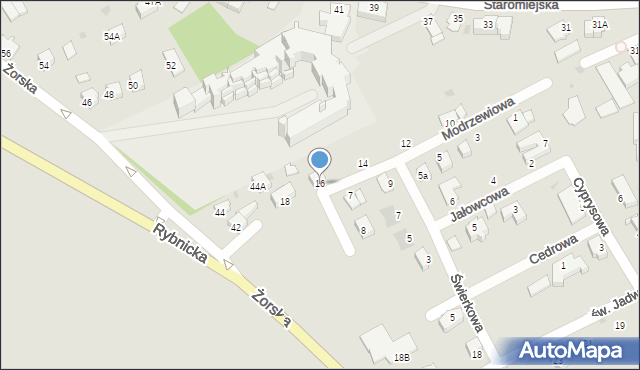 Pszczyna, Modrzewiowa, 16, mapa Pszczyny