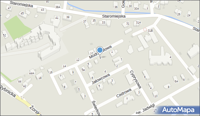 Pszczyna, Modrzewiowa, 3, mapa Pszczyny