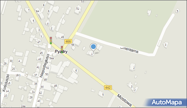 Pyzdry, Mostowa, 1a, mapa Pyzdry