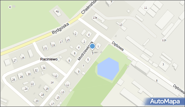 Raciniewo, Modrzewiowa, 3, mapa Raciniewo