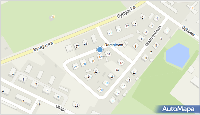 Raciniewo, Modrzewiowa, 32, mapa Raciniewo