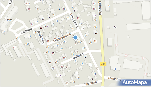 Radom, Modrzewiowa, 3, mapa Radomia