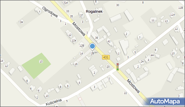 Rogalinek, Mostowa, 18, mapa Rogalinek
