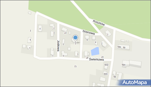 Roszków, Modrzewiowa, 1, mapa Roszków