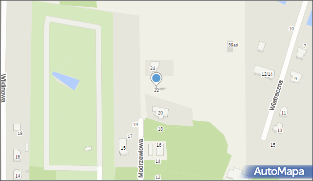 Ruda-Bugaj, Modrzewiowa, 22, mapa Ruda-Bugaj