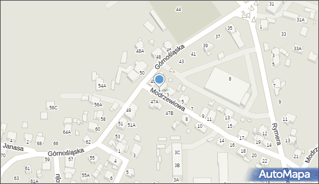 Rybnik, Modrzewiowa, 1, mapa Rybnika