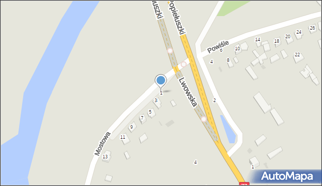 Sandomierz, Mostowa, 1, mapa Sandomierza