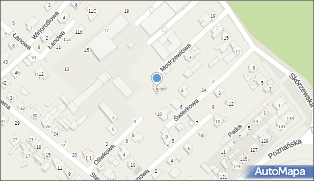 Skórzewo, Modrzewiowa, 5, mapa Skórzewo