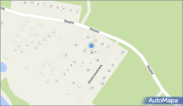 Słupia, Modrzewiowa, 16, mapa Słupia