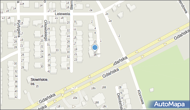 Słupsk, Modrzejewskiego Alfonsa, dr., 16, mapa Słupska