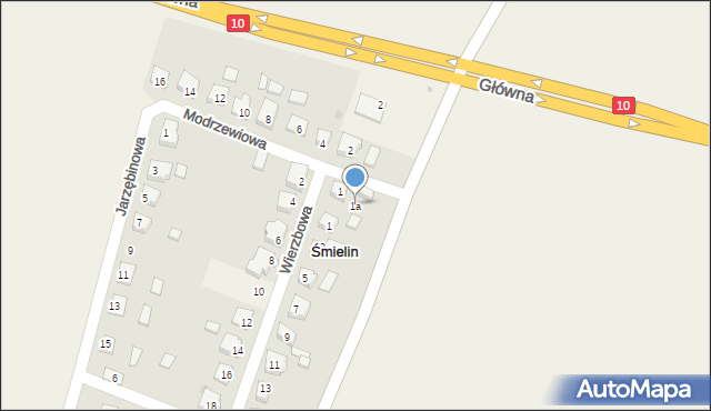 Śmielin, Modrzewiowa, 1a, mapa Śmielin