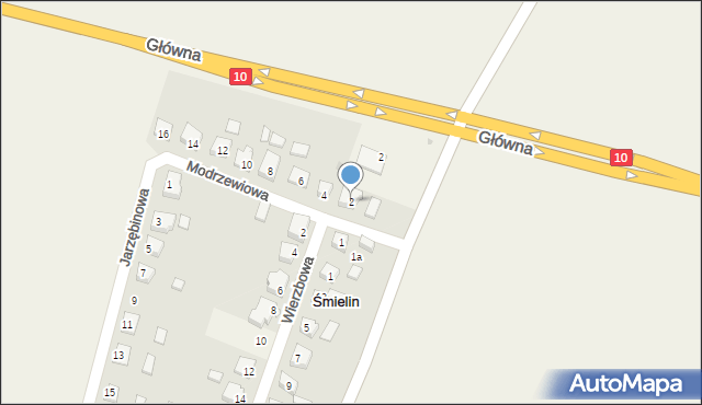 Śmielin, Modrzewiowa, 2, mapa Śmielin