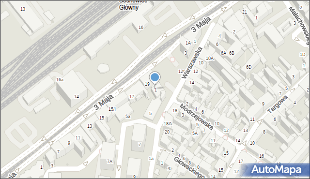 Sosnowiec, Modrzejowska, 1, mapa Sosnowca