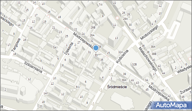 Sosnowiec, Modrzejowska, 33, mapa Sosnowca