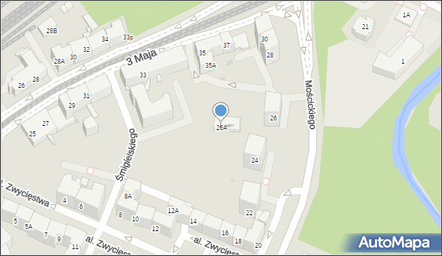 Sosnowiec, Mościckiego Ignacego, 26A, mapa Sosnowca