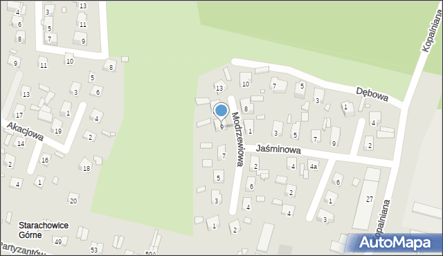 Starachowice, Modrzewiowa, 9, mapa Starachowic