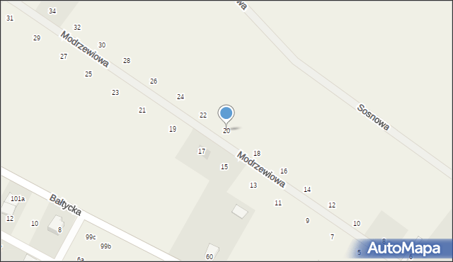 Stare Bielice, Modrzewiowa, 20, mapa Stare Bielice