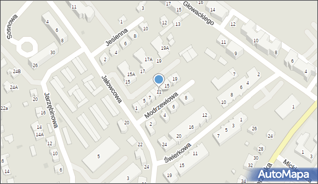 Świdnica, Modrzewiowa, 11, mapa Świdnicy
