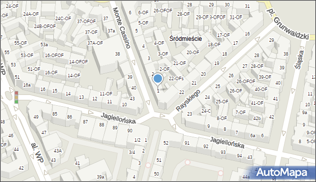 Szczecin, Monte Cassino, 1, mapa Szczecina