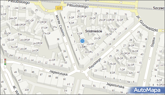 Szczecin, Monte Cassino, 2-OF, mapa Szczecina