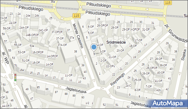 Szczecin, Monte Cassino, 3, mapa Szczecina