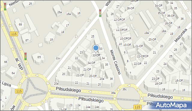 Szczecin, Monte Cassino, 33-OF, mapa Szczecina