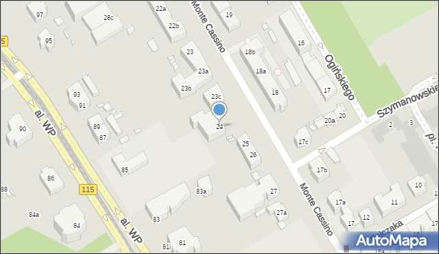 Szczecin, Monte Cassino, 24, mapa Szczecina