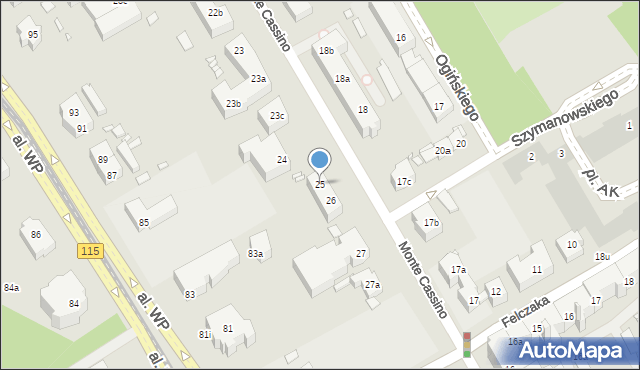 Szczecin, Monte Cassino, 25, mapa Szczecina