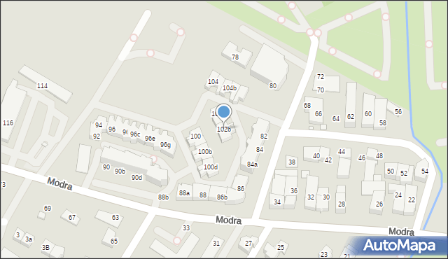 Szczecin, Modra, 102b, mapa Szczecina