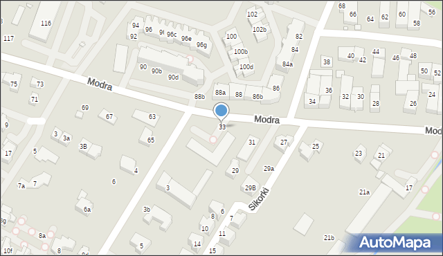 Szczecin, Modra, 33, mapa Szczecina