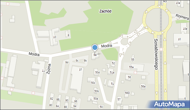 Szczecin, Modra, 9a, mapa Szczecina