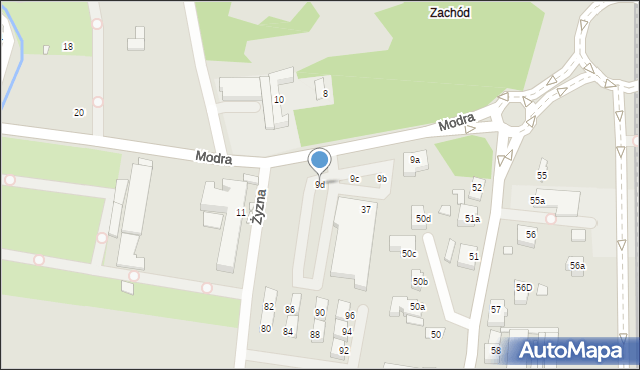 Szczecin, Modra, 9d, mapa Szczecina
