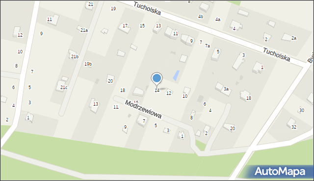 Tleń, Modrzewiowa, 14, mapa Tleń