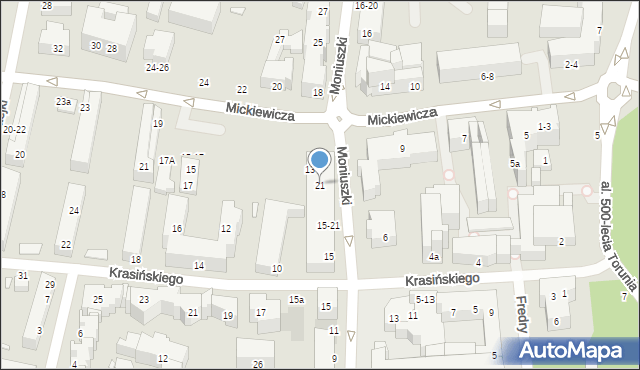 Toruń, Moniuszki Stanisława, 21, mapa Torunia