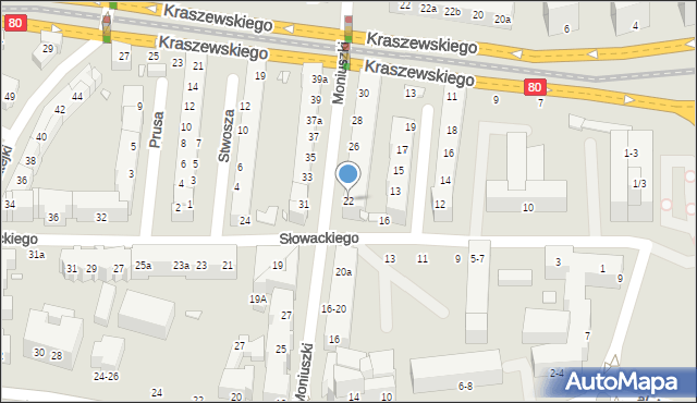 Toruń, Moniuszki Stanisława, 22, mapa Torunia